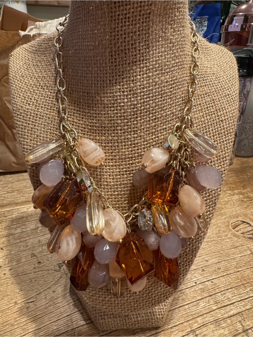 Vintage Ross-Simons Gold-Tone Necklace with Amber and Blush Beads